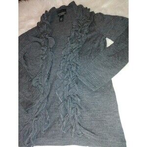 Cynthia Rowley 100% Merino Wool Ruffle Trimmed Gray Cardigan Medium For Fall